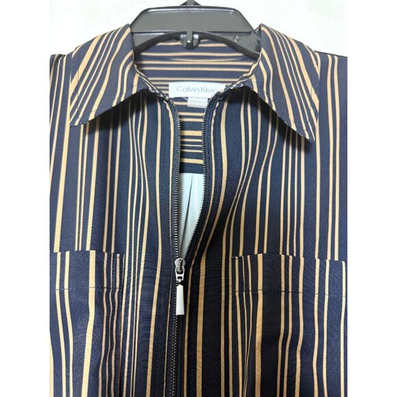 Calvin Klein Womens Black Tan Stripe Zip Up Collar Long Sleeve Sheath Dress Sz 4 - Picture 5 of 12